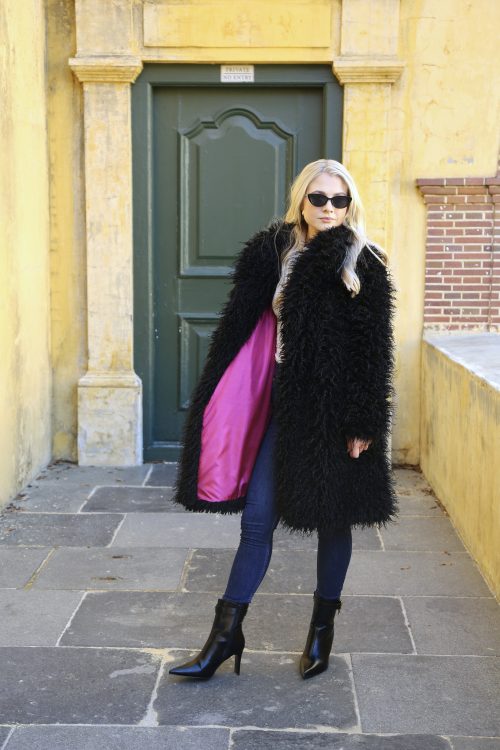 Black Persian Fur Coat with Fuschia Pink Lining