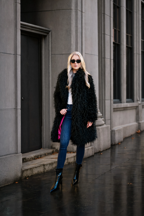 Black Persian Fur Coat with Fuschia Pink Lining