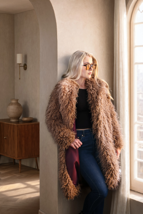 Brown Persian Fur Coat with Grape Lining